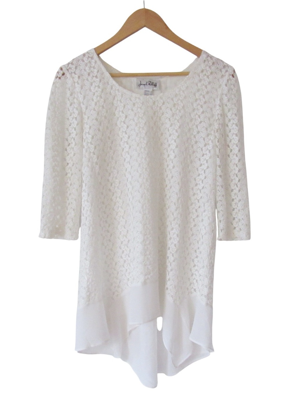 Joseph Ribkoff White Floral Lace Tunic Blouse 10 3/4 Sleeve Classic Cottagecore